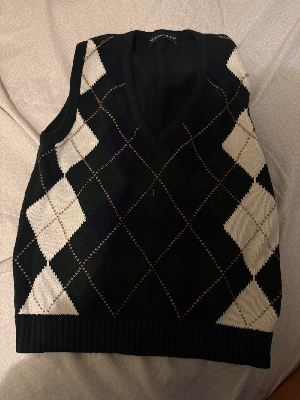 Brandy Melville Black and White Argyle V-Neck Sweater Vest